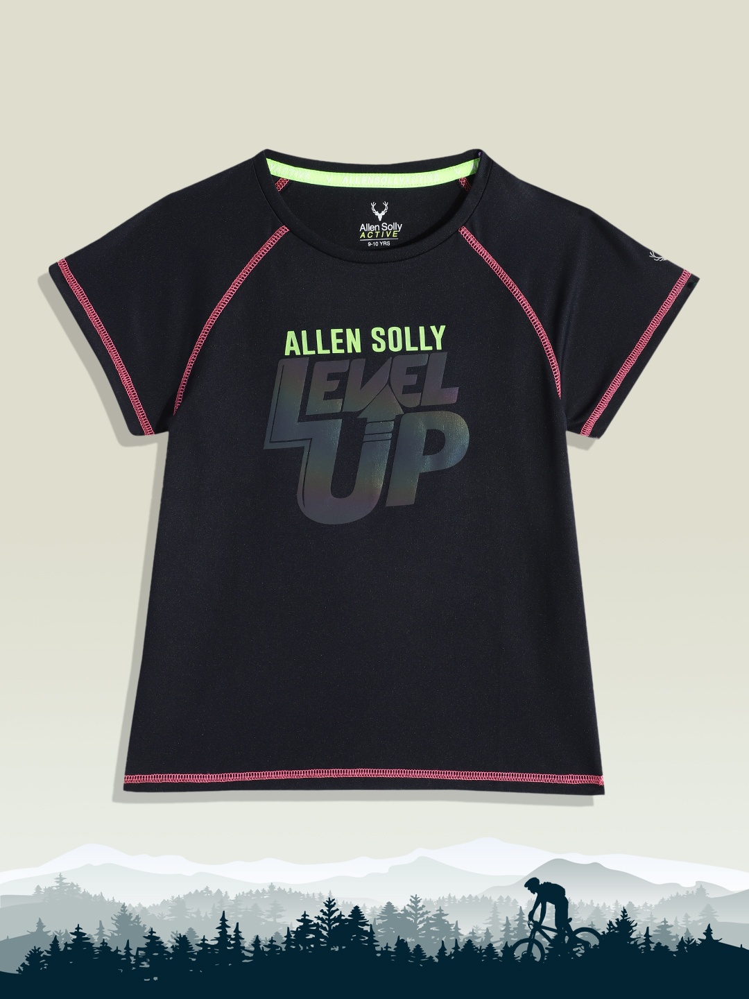 

Allen Solly Junior Girls Black Brand Logo Printed Moisture Wicking T-shirt