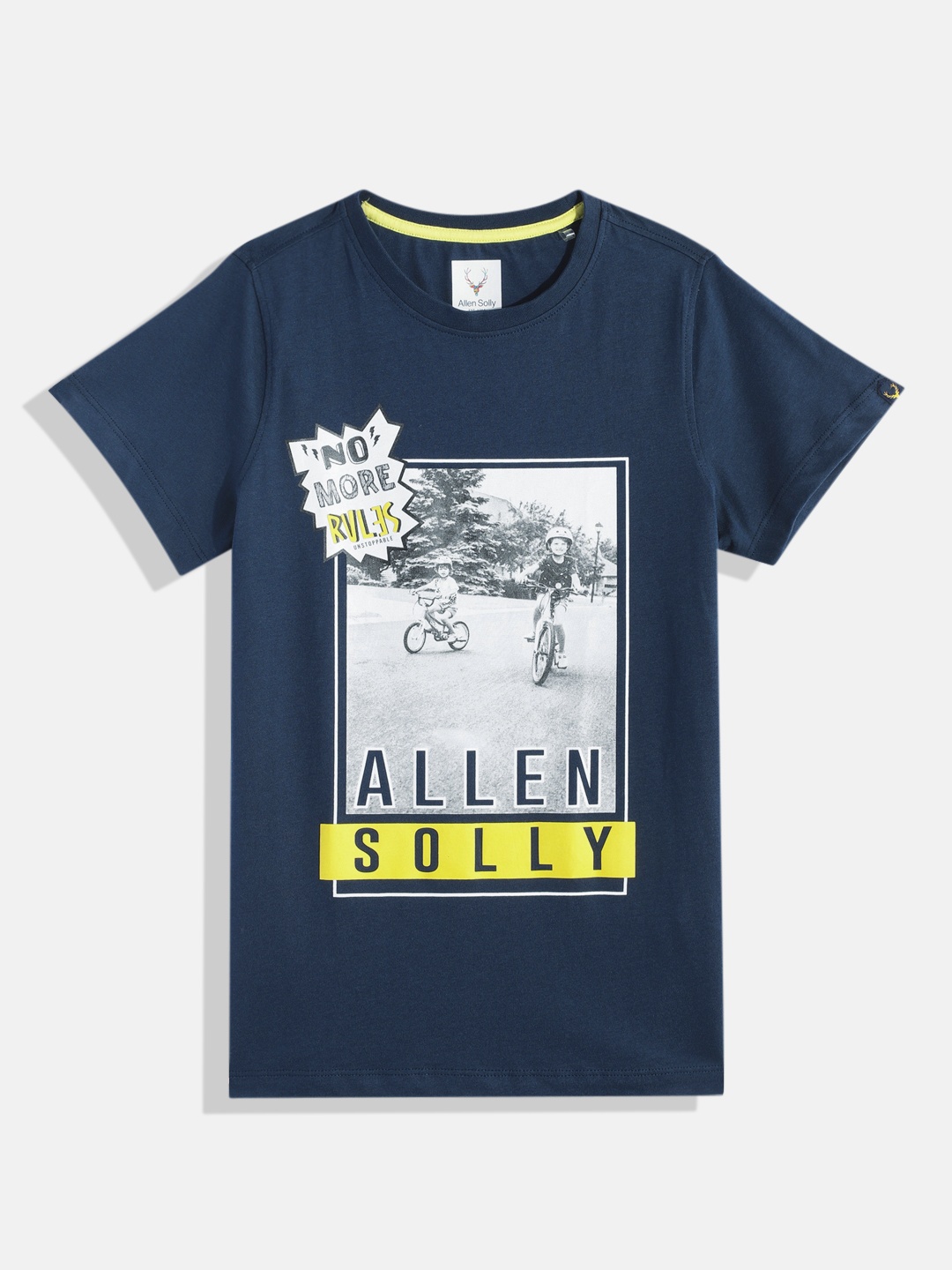 

Allen Solly Junior Boys Brand Logo & Graphic Print Knitted Pure Cotton T-shirt, Navy blue