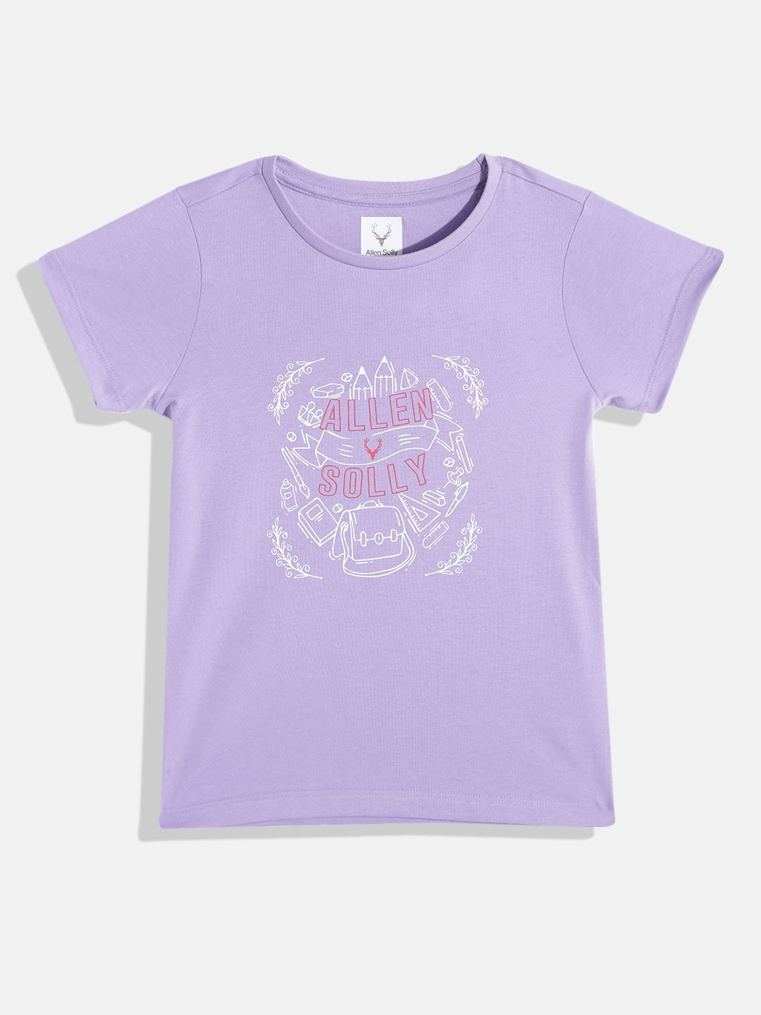 

Allen Solly Junior Girls Lavender & White Brand Logo Printed T-shirt