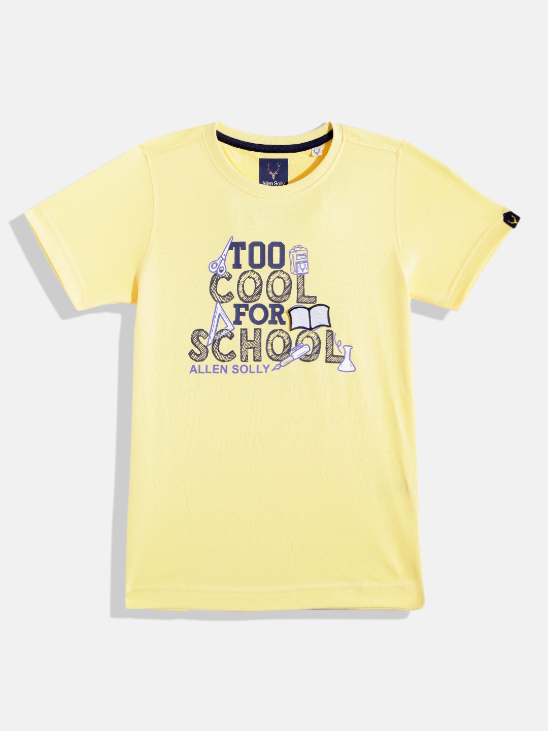 

Allen Solly Junior Boys Yellow & White Pure Cotton Typography Printed T-shirt