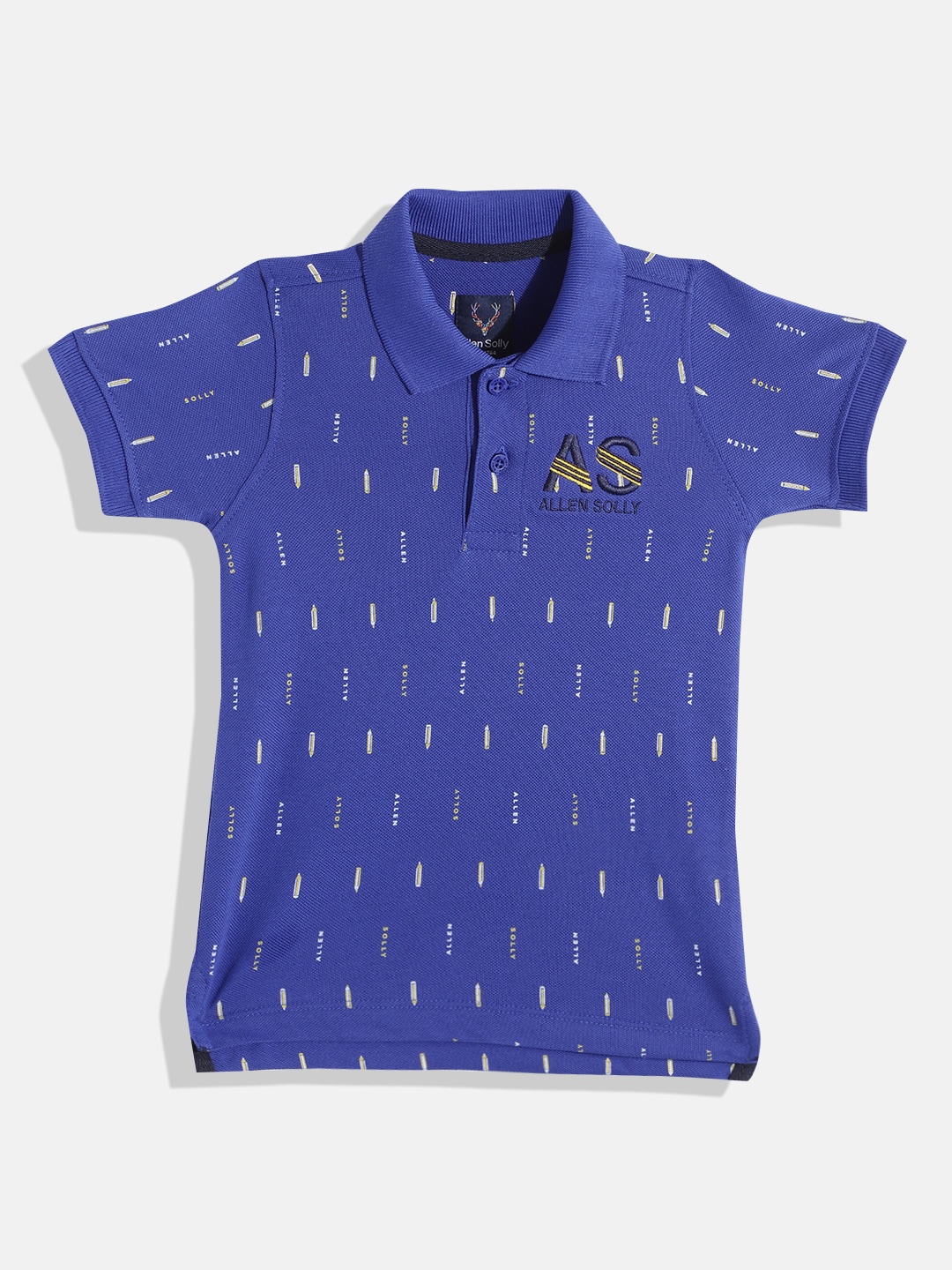 

Allen Solly Junior Boys Blue & White Pure Cotton Brand Logo Printed Polo Collar T-shirt