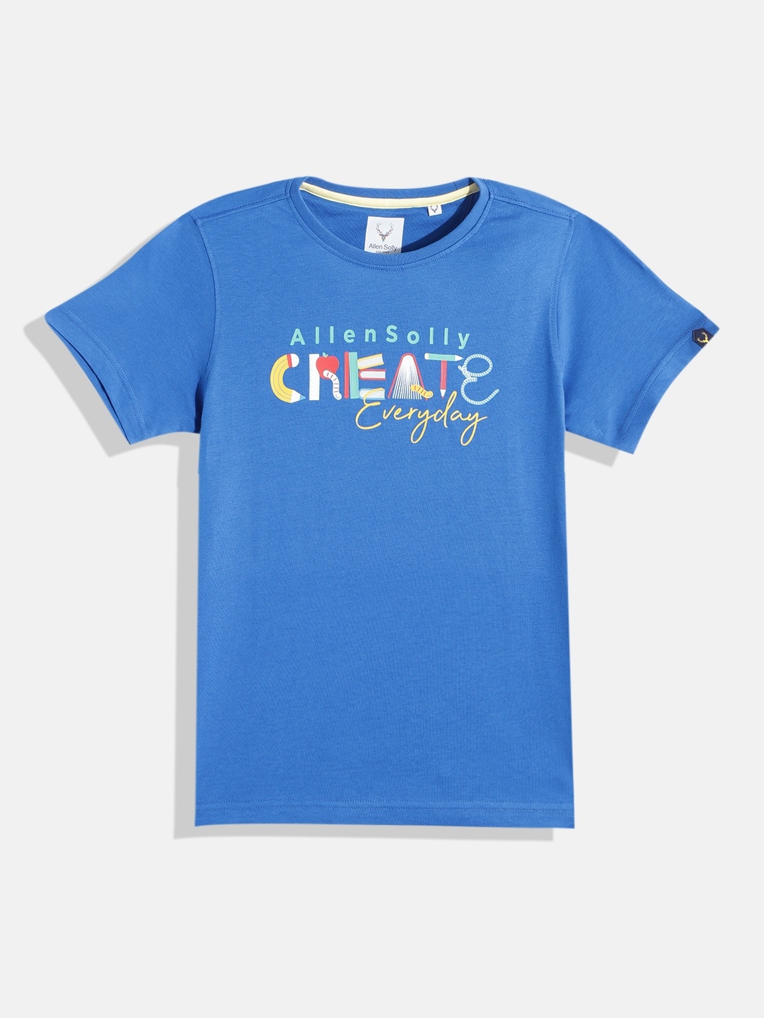 

Allen Solly Junior Boys Blue & White Pure Cotton Typography Printed T-shirt