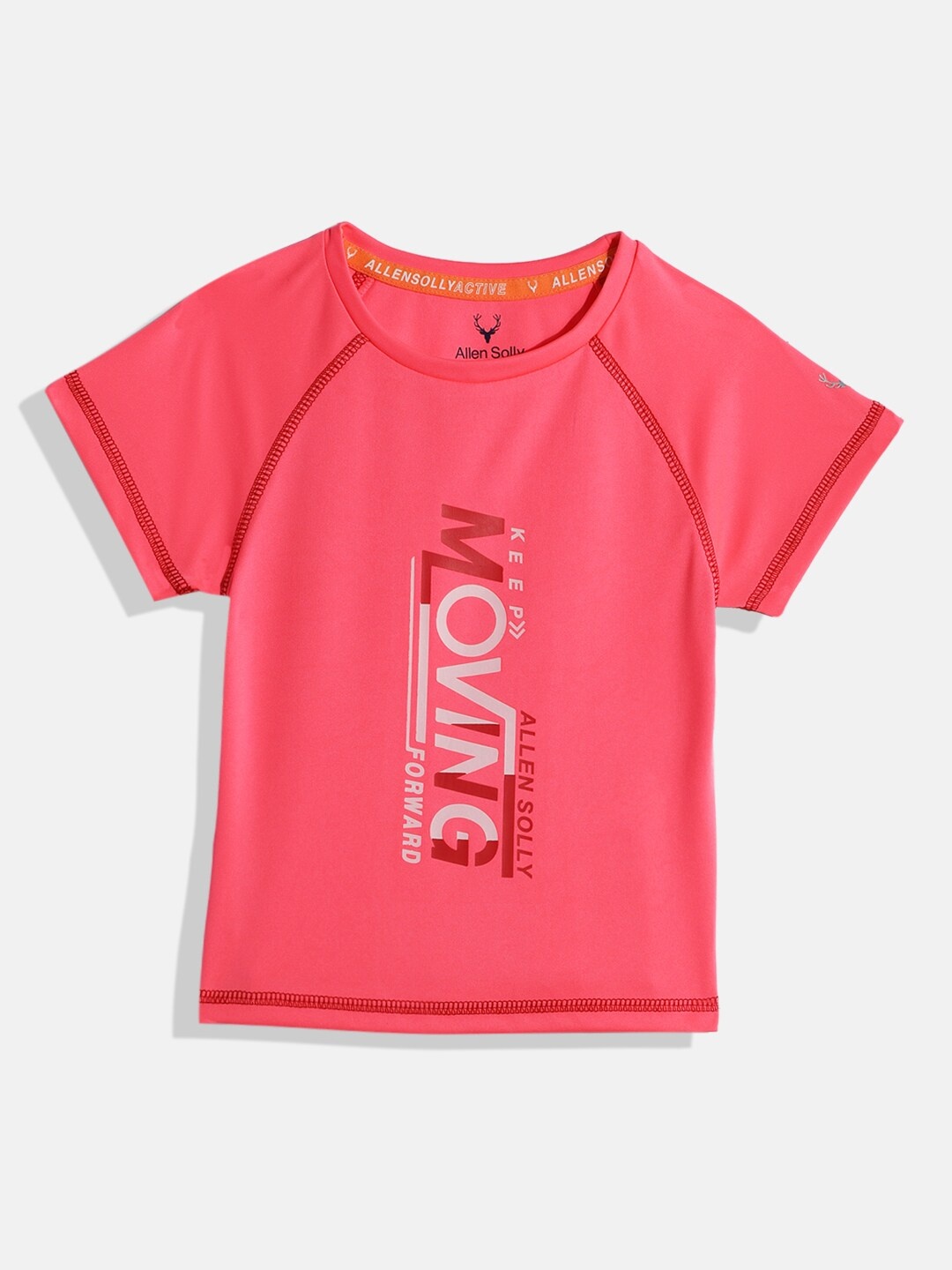 Allen Solly Junior Girls Pink Typography Printed Active Wear T-shirt