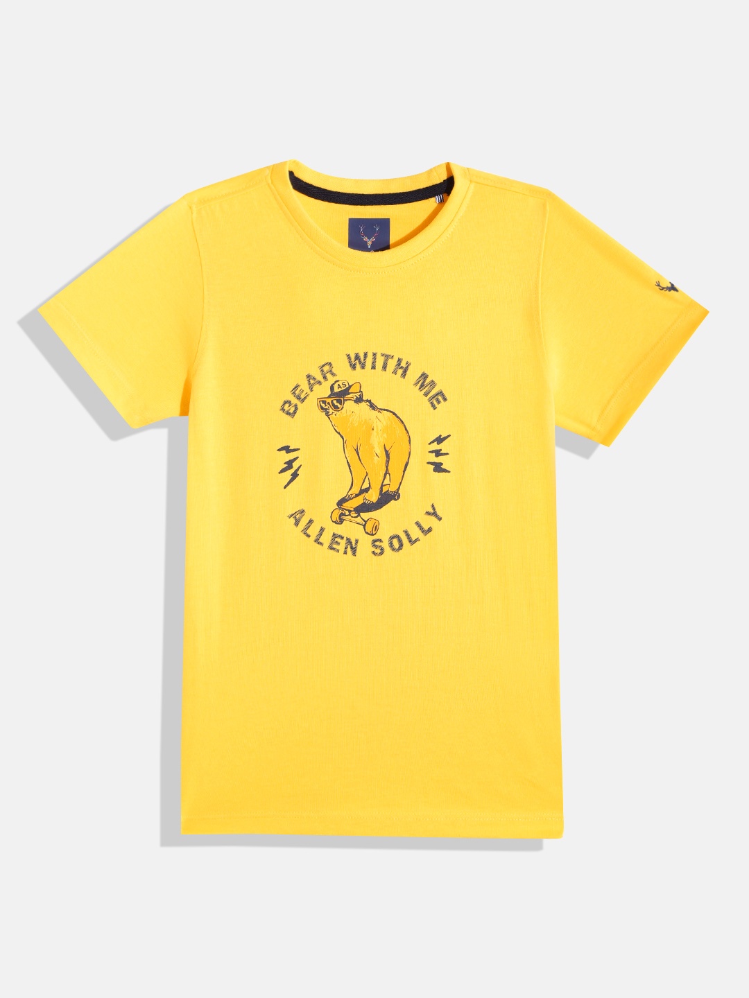 

Allen Solly Junior Boys Yellow & Black Printed T-shirt