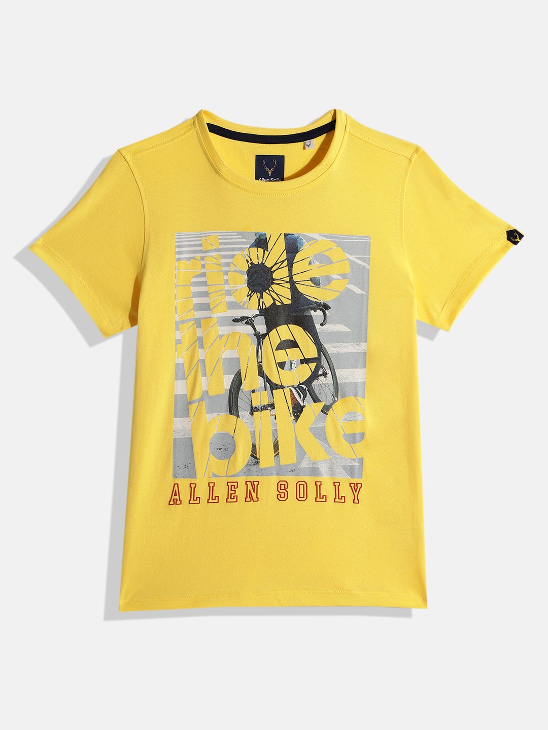 

Allen Solly Junior Boys Yellow Printed Pure Cotton T-shirt