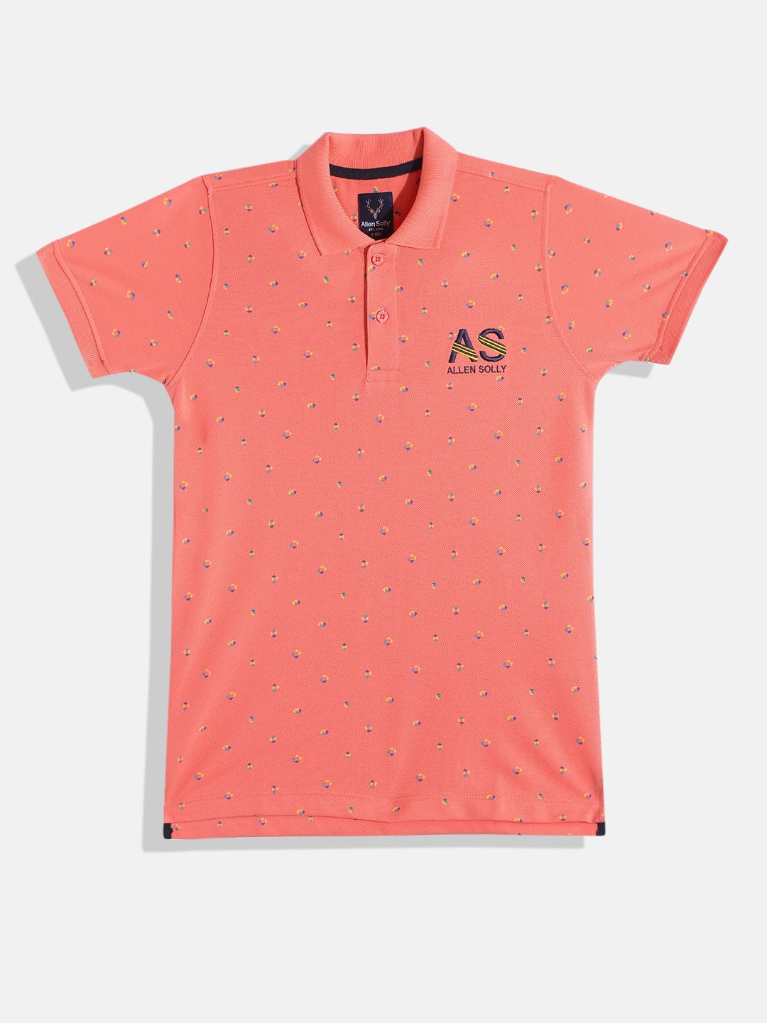 

Allen Solly Junior Boys Coral Pure Cotton Micro Ditsy Printed Polo Collar T-shirt