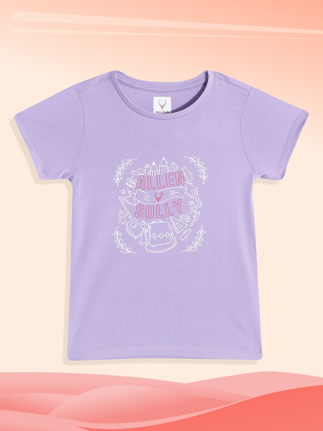 

Allen Solly Junior Girls Lavender & White Brand Logo Printed T-shirt