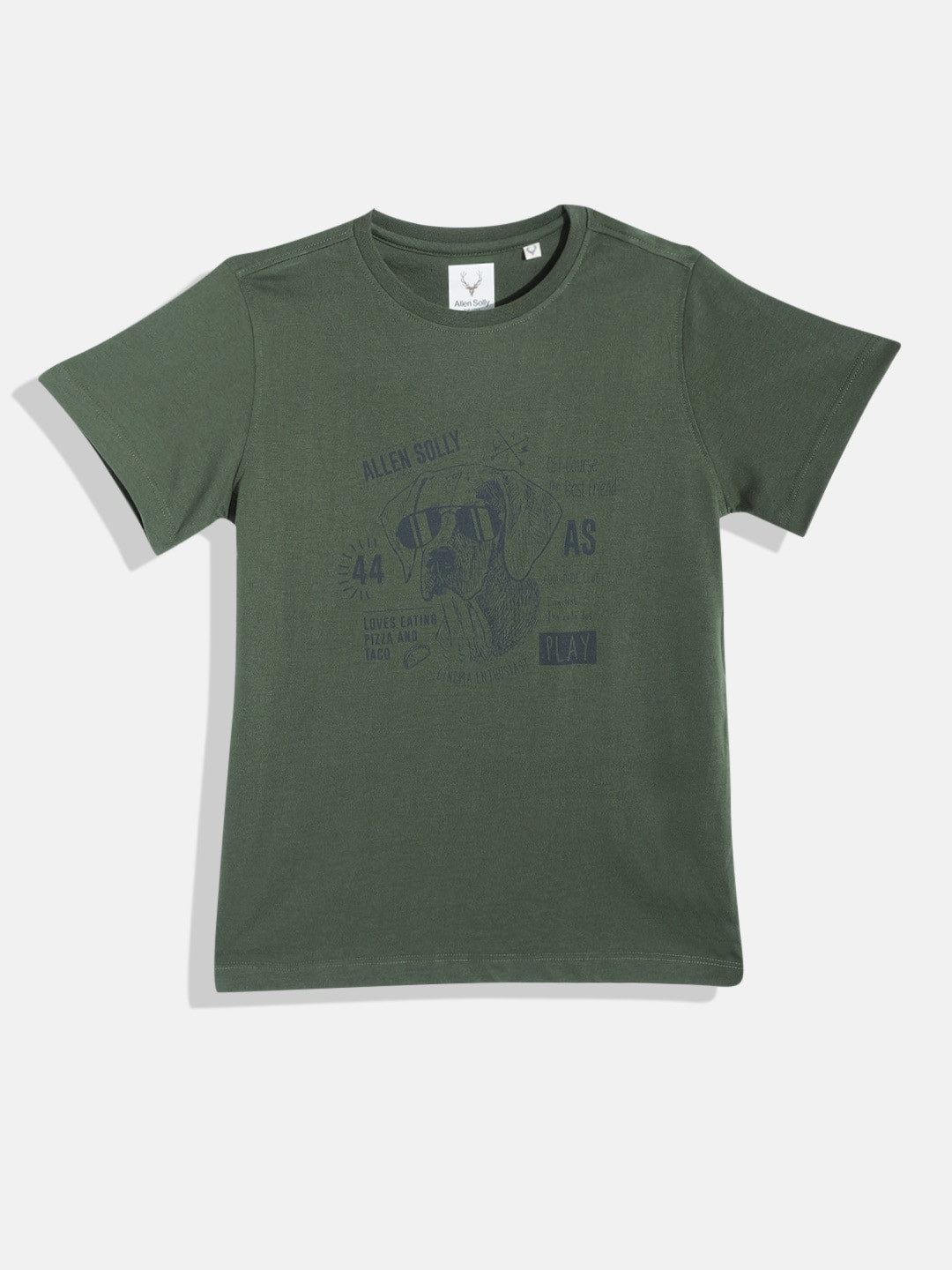 

Allen Solly Junior Boys Olive Green & Navy Blue Printed T-shirt