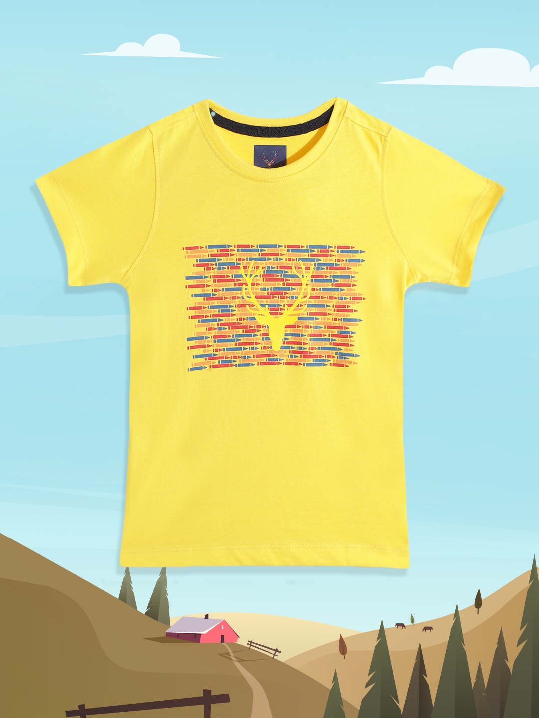

Allen Solly Junior Boys Yellow & Orange Brand Logo Printed Cotton T-shirt