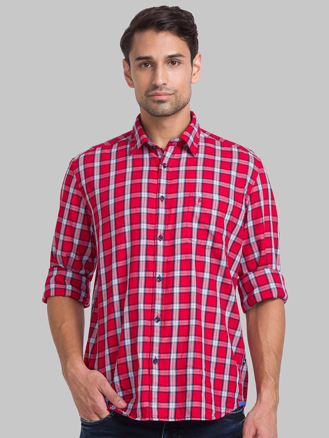 

Parx Men Red Slim Fit Checked Casual Shirt