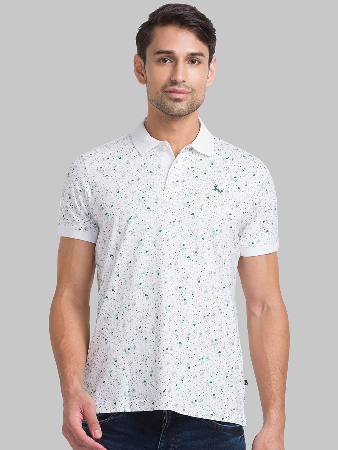 

Parx Men White Printed Polo Collar T-shirt