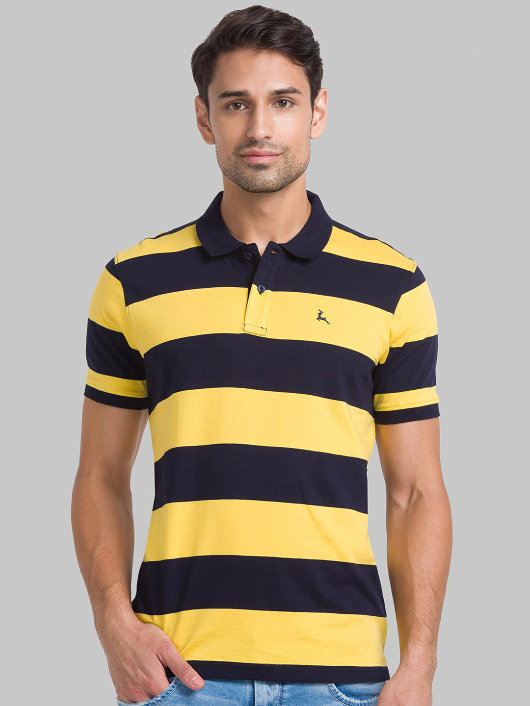 

Parx Men Yellow Striped Polo Collar T-shirt
