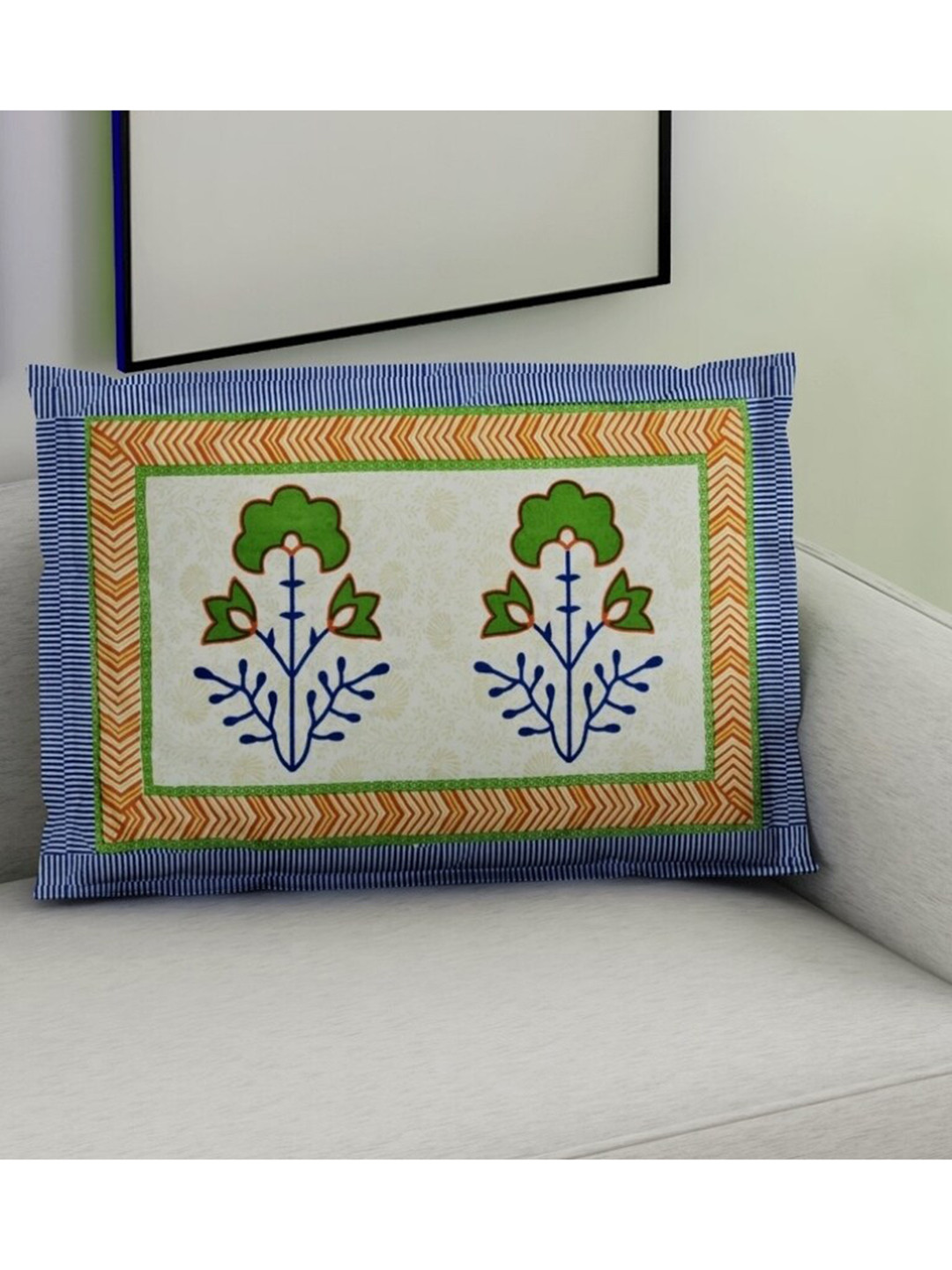 

Salona Bichona Pack Of 2 Blue Printed Pure Cotton 120TC Pillow Covers
