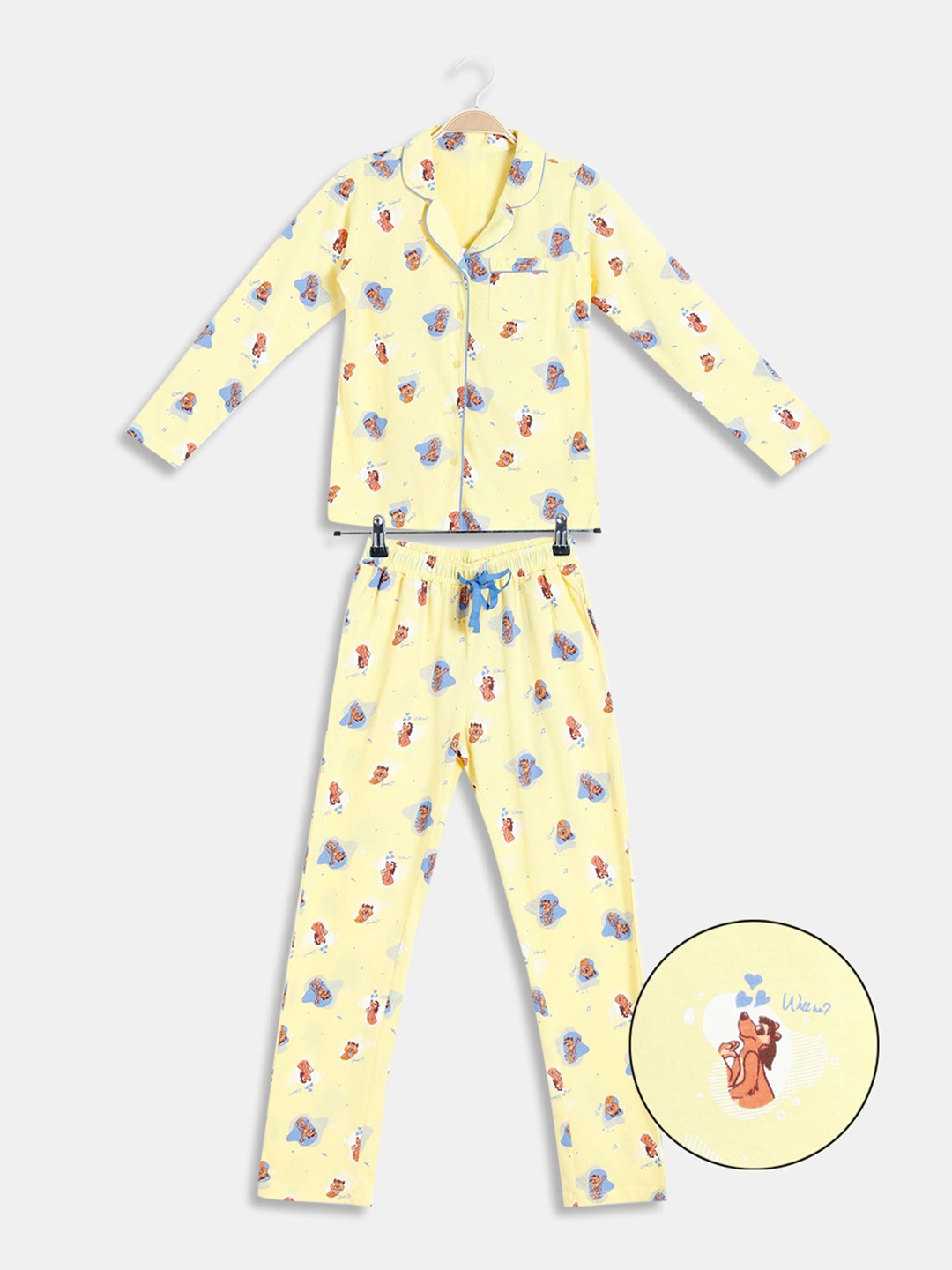 

Zivame Girls Yellow & Blue Printed Night suit