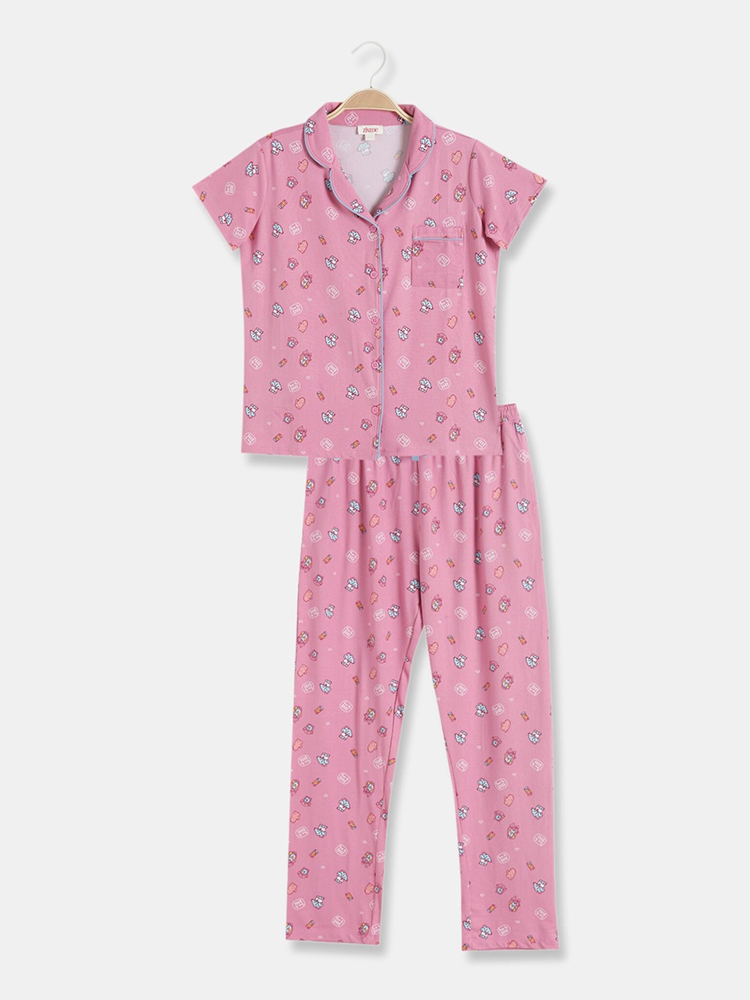 

Zivame Girls Purple & Blue Printed Night suit