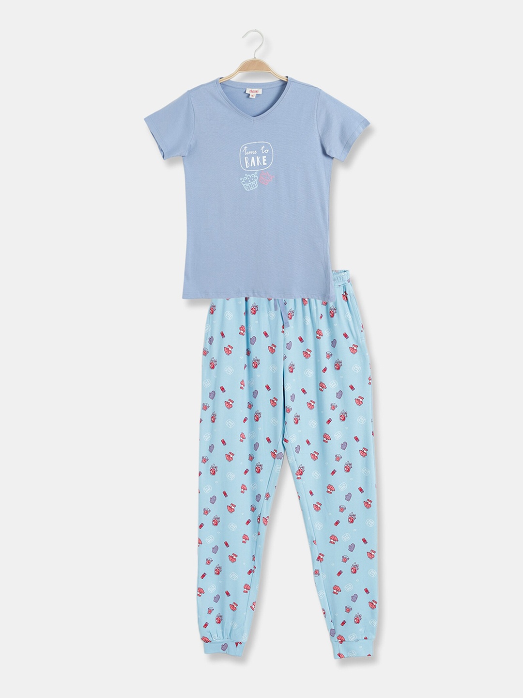 

Zivame Girls Blue & Red Printed Night suit