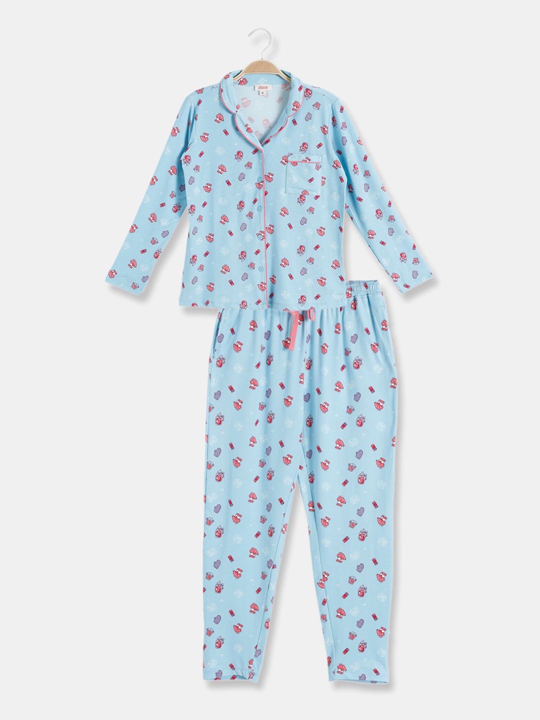 

Zivame Girls Blue & Pink Printed Night suit