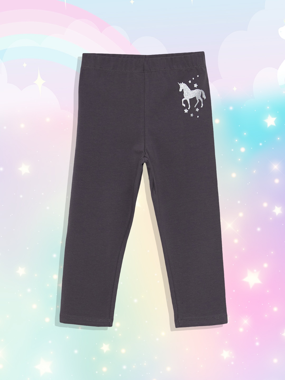 

LC Waikiki Girls Grey & Silver Solid Stretchable Leggings