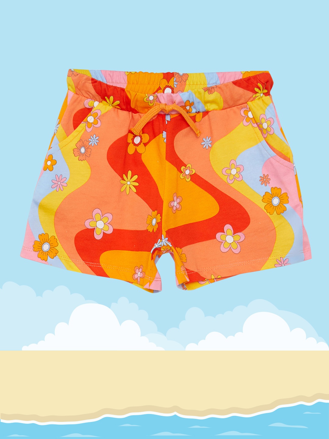 

LC Waikiki Girls Orange & Red Floral Printed Pure Cotton Shorts