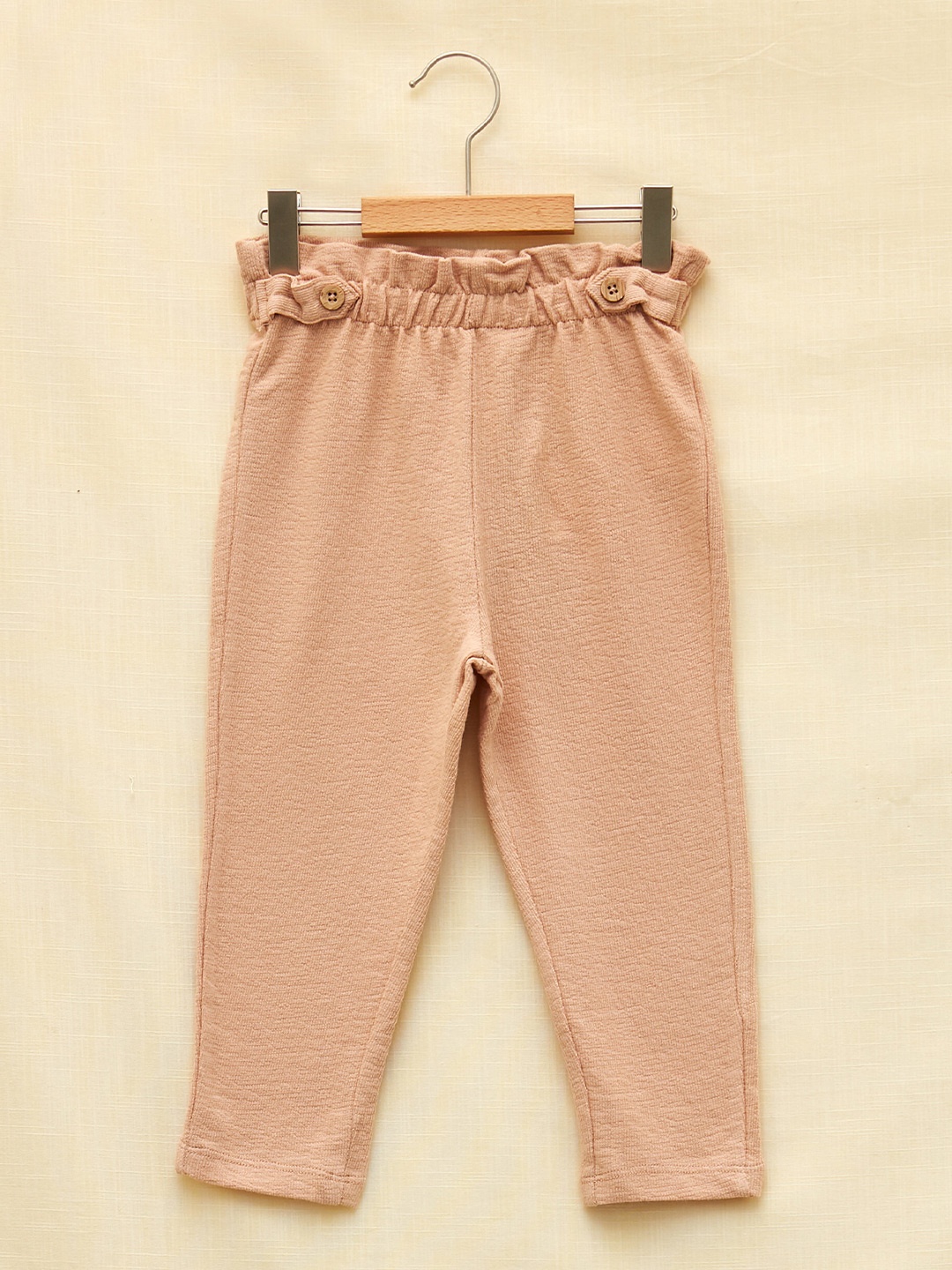 

LC Waikiki Girls Beige Solid Pure Cotton Trousers