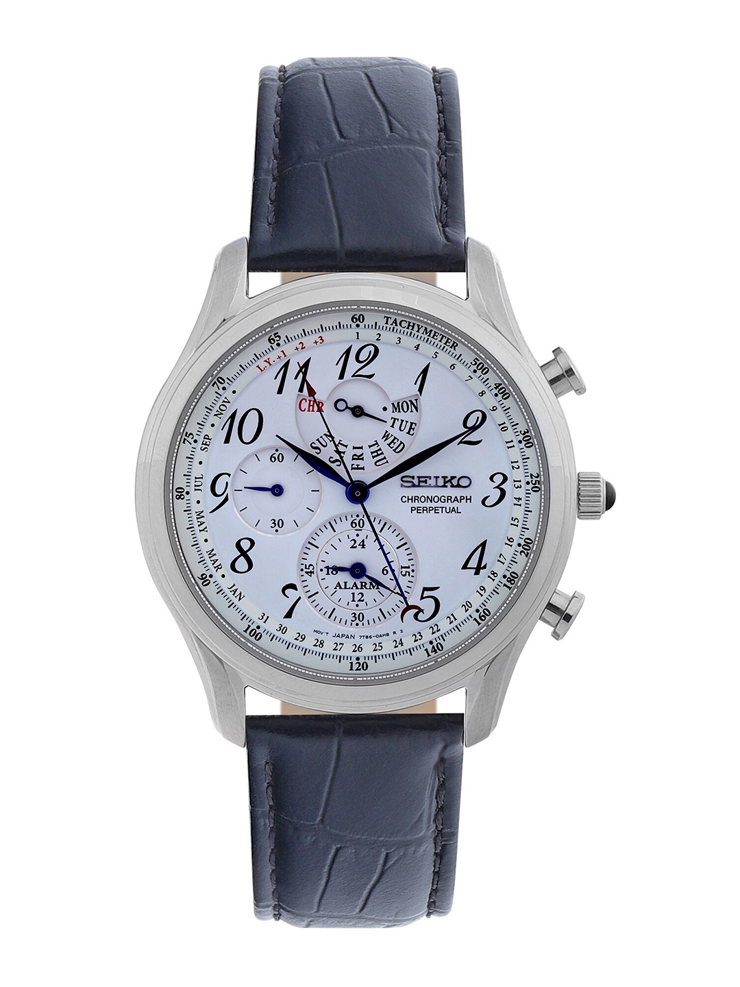 

SEIKO Men Embellished Dial & Black Leather Straps Analogue Watch SAMASPC253P1, Silver
