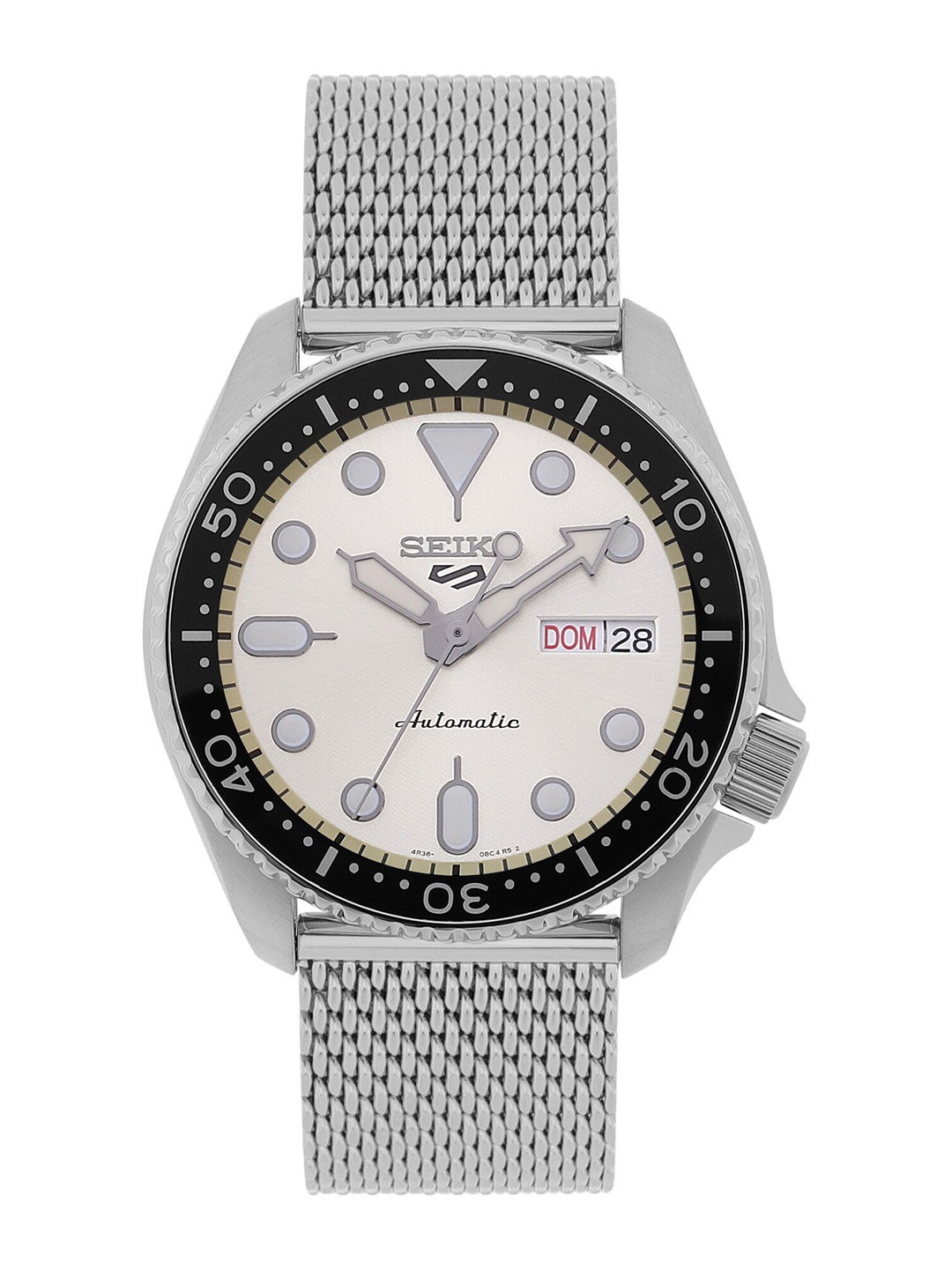 

SEIKO Men Embellished Dial & Silver Toned Stainless Steel Wrap Around Straps Analogue Automatic Watch, Champagne