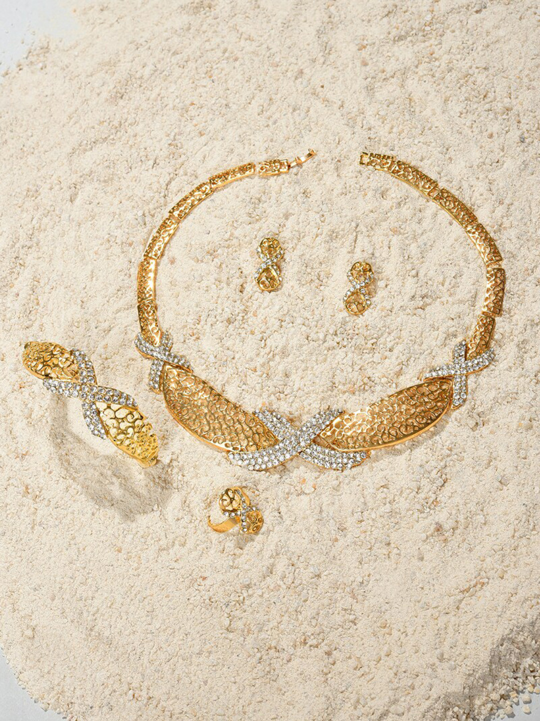 

SOHI Gold-Plated White Stone-Studded Jewellery Set