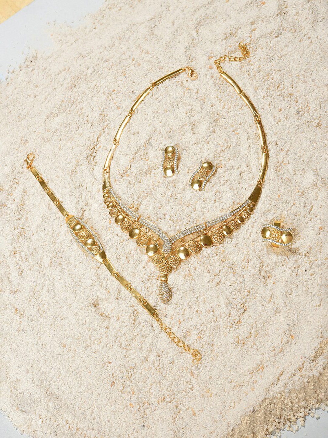 

SOHI Gold-Plated White Stone Studded Jewellery Set