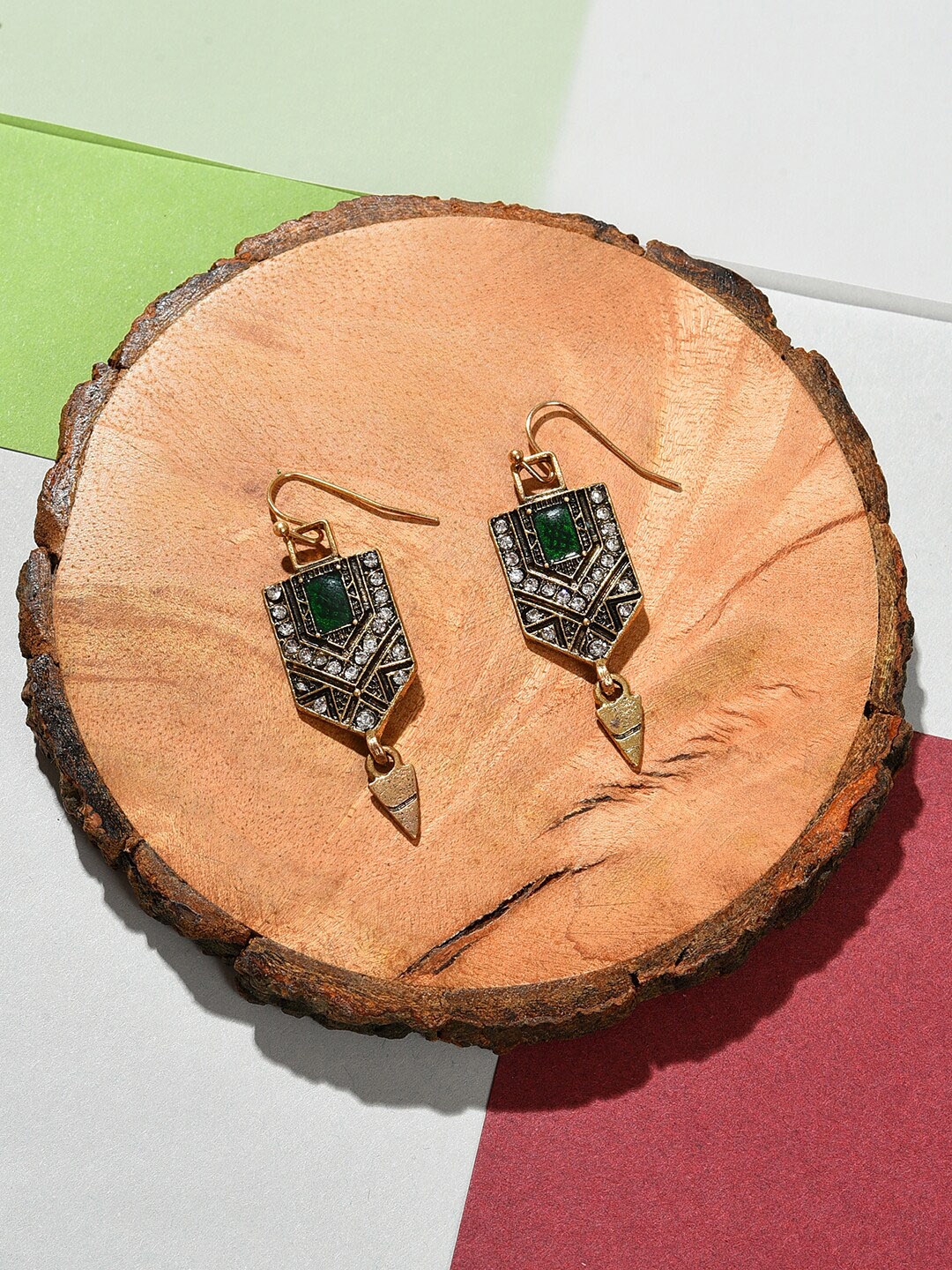 

SOHI Green Contemporary Drop Earrings