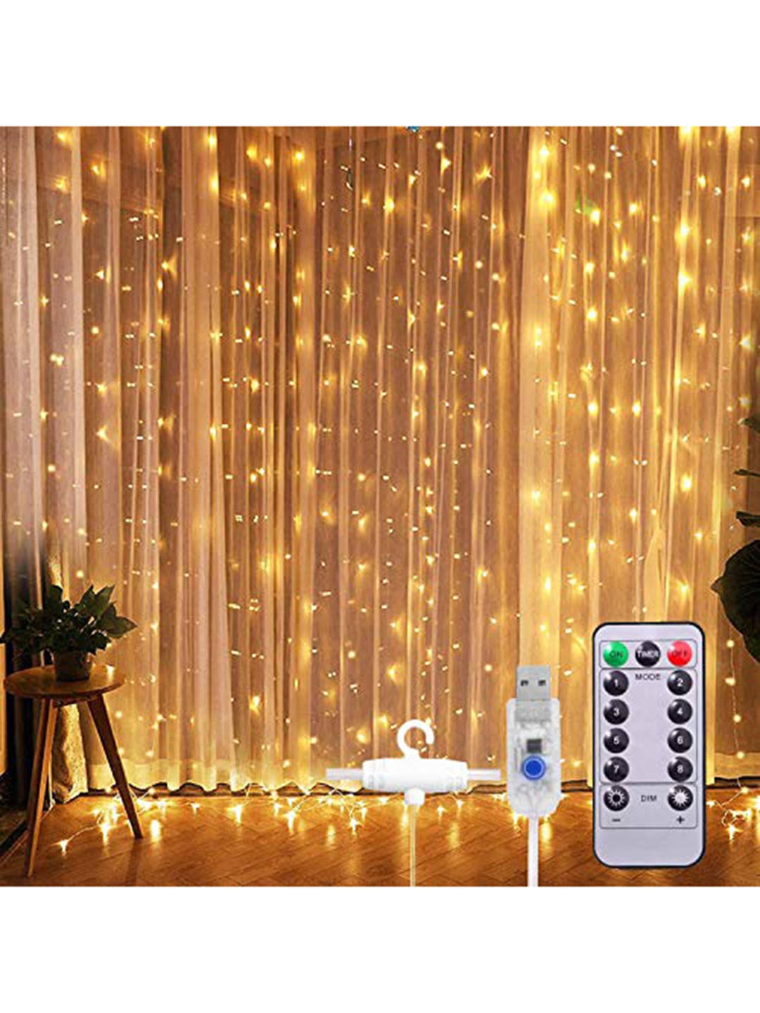 

XERGY White 300 LED 8 Modes Remote Control USB Powered Waterproof Curtain String Lights