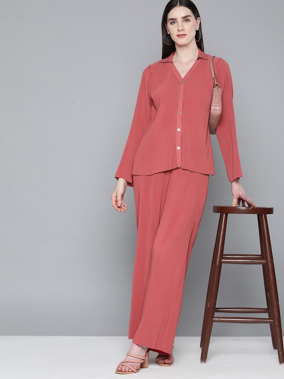 Chemistry Solid Accordion Pleated Co-Ords, Rose