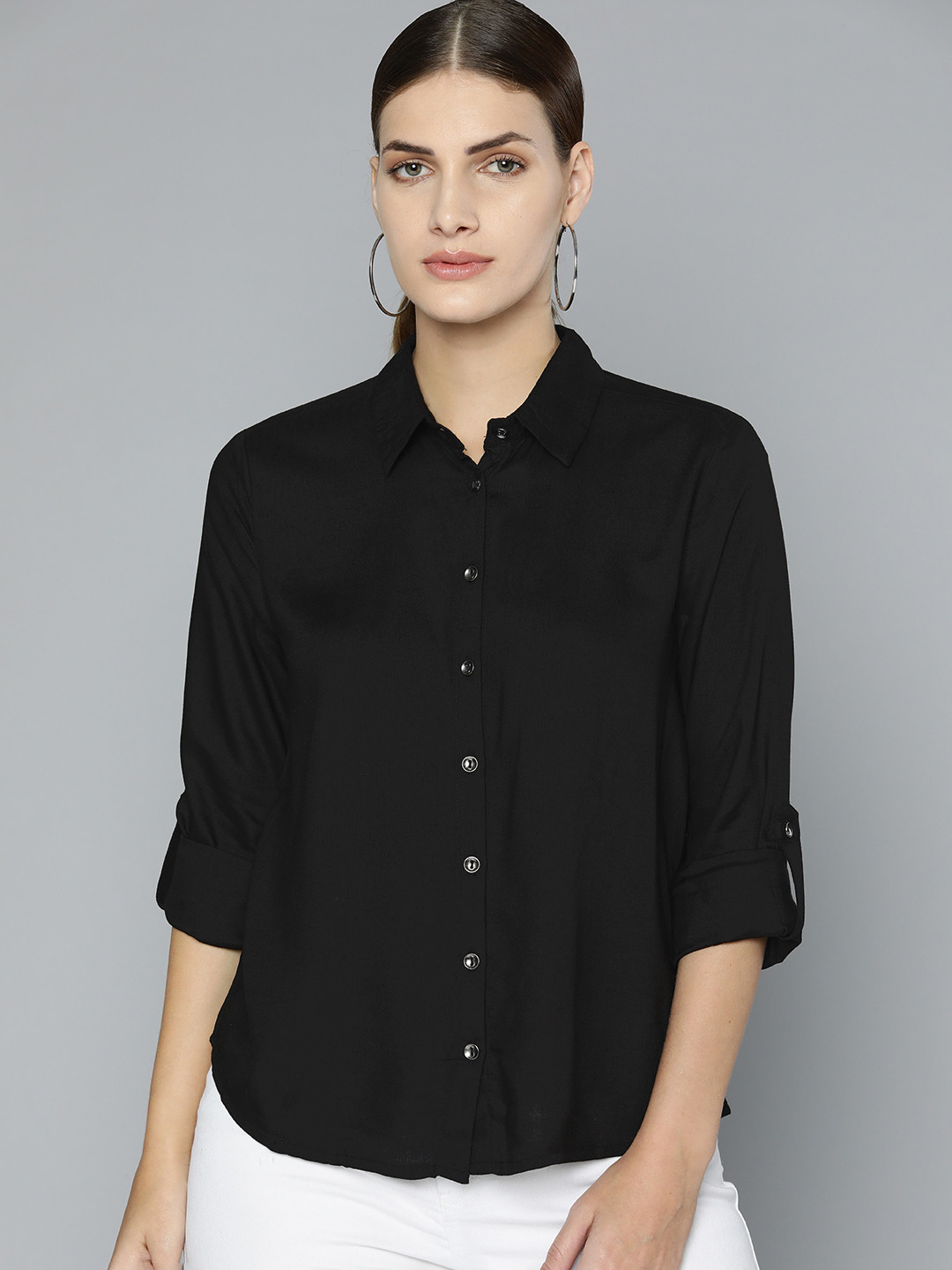 

Chemistry Roll-Up Sleeves Regular Fit Casual Shirt, Black