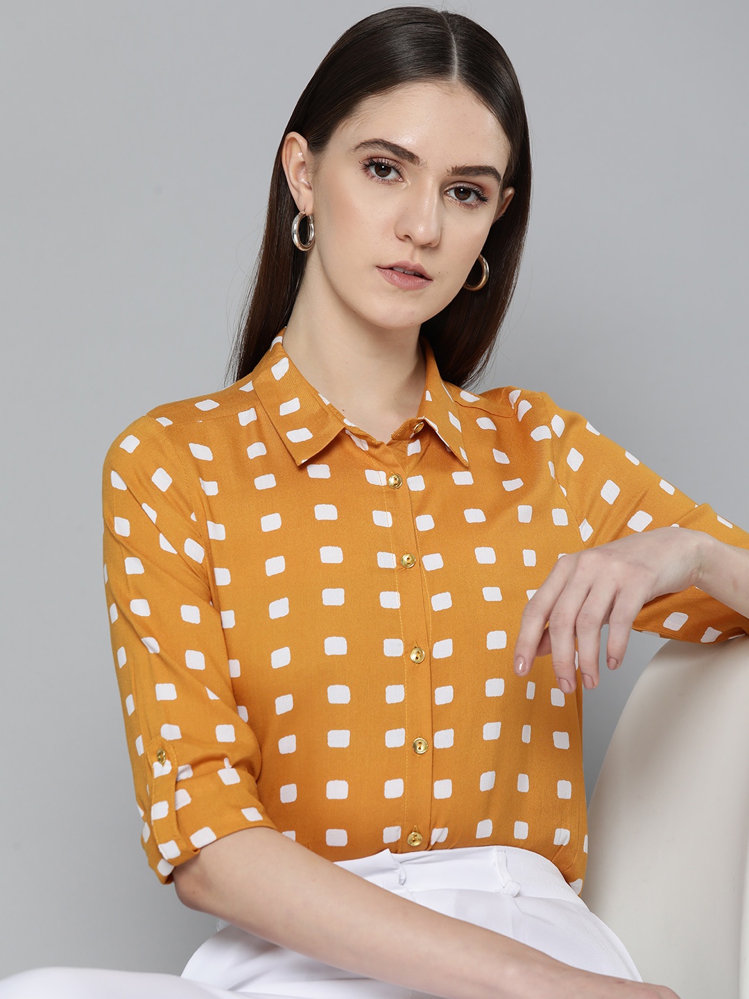 

Chemistry Women Abstract Printed Casual Shirt, Mustard