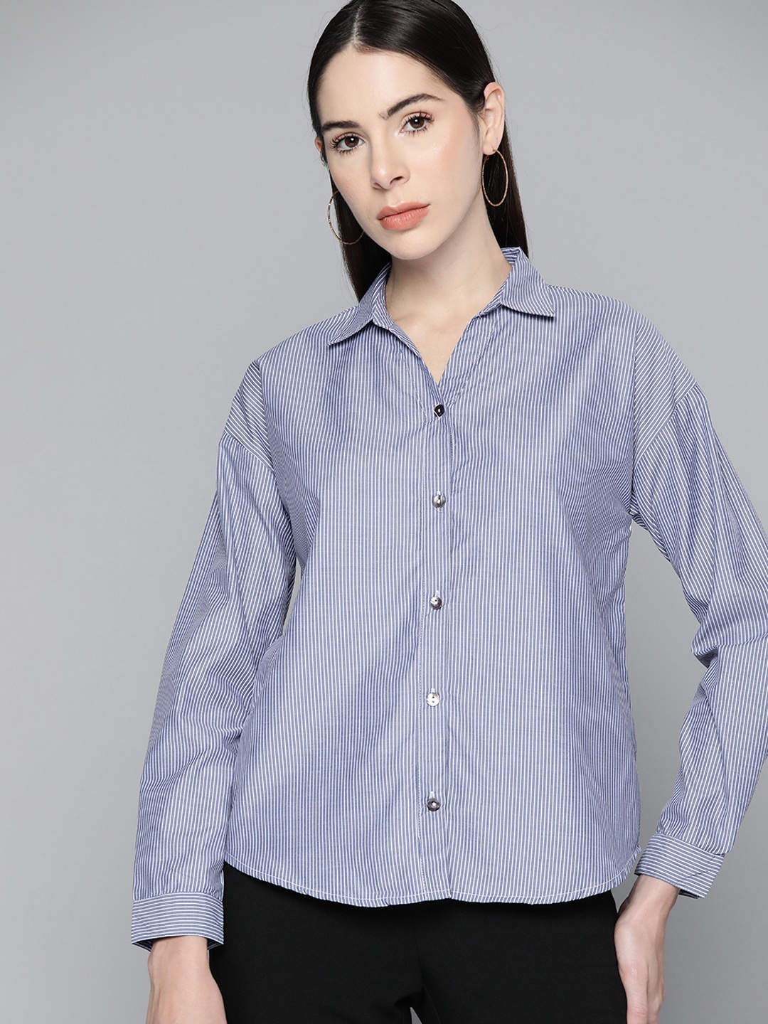 

Chemistry Women Blue & White Striped Shirt