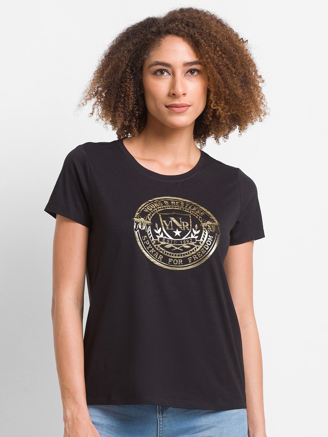 

SPYKAR Women Black Printed T-shirt