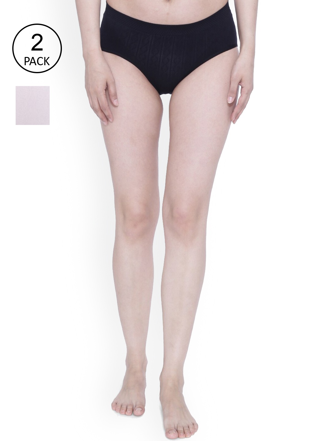 

Anoma Women Pack Of 2 Self Design Hipster Cotton Briefs, Black