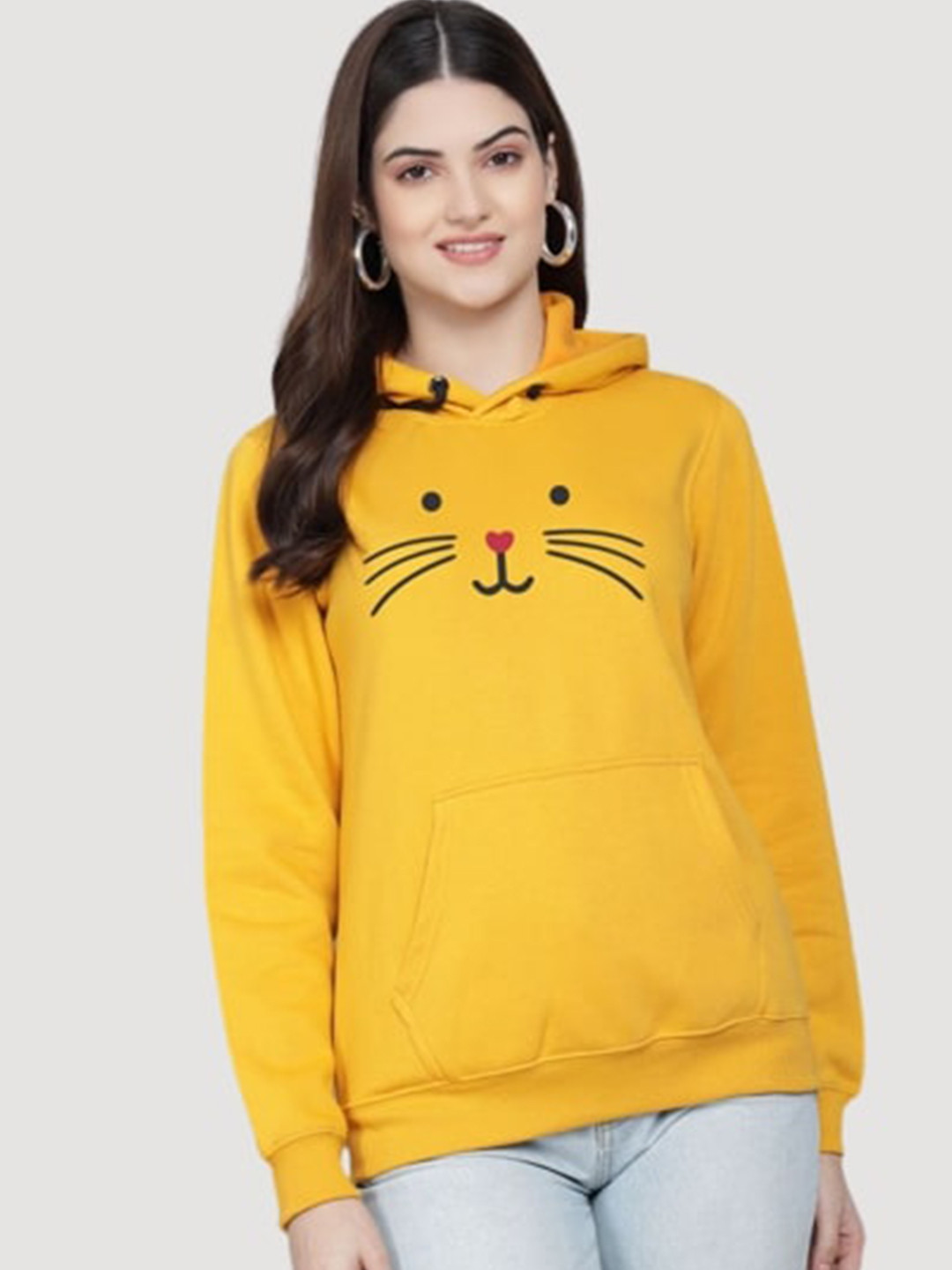 

PockMAN Women Mustard Hooded Sweatshirt