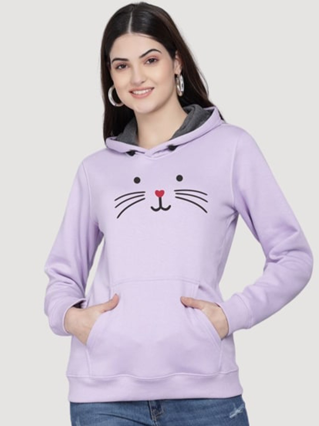 

PockMAN Women Lavender Printed Hooded Sweatshirt