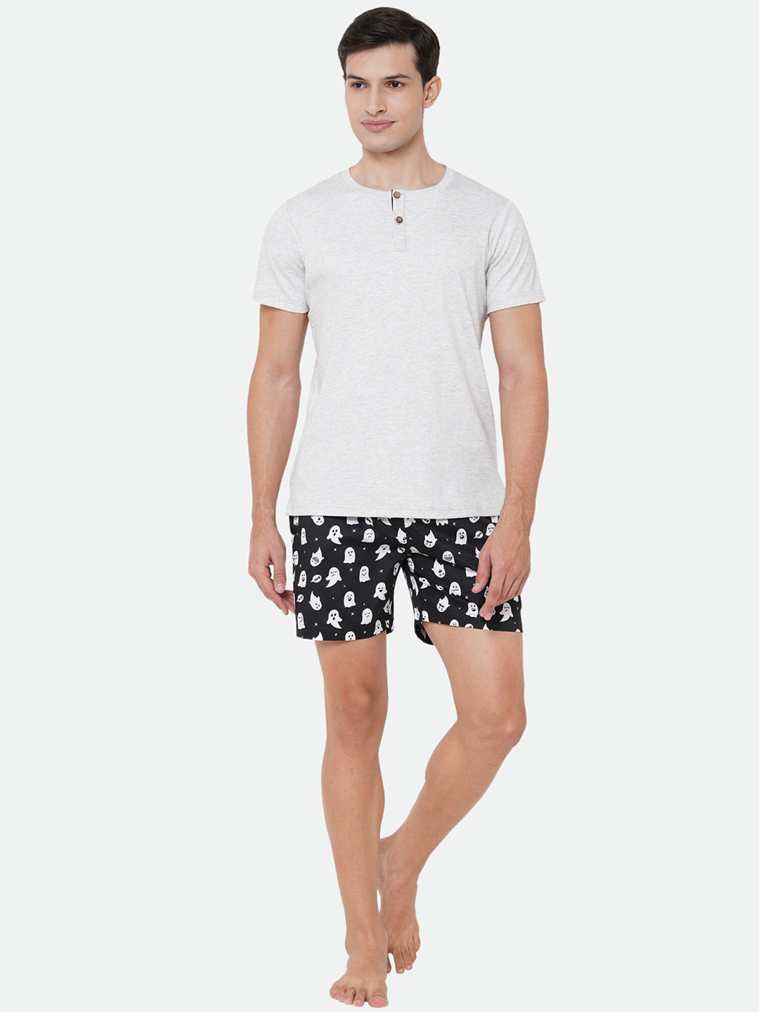 

CASA DE NEE NEE Men Black & White Printed Night suit