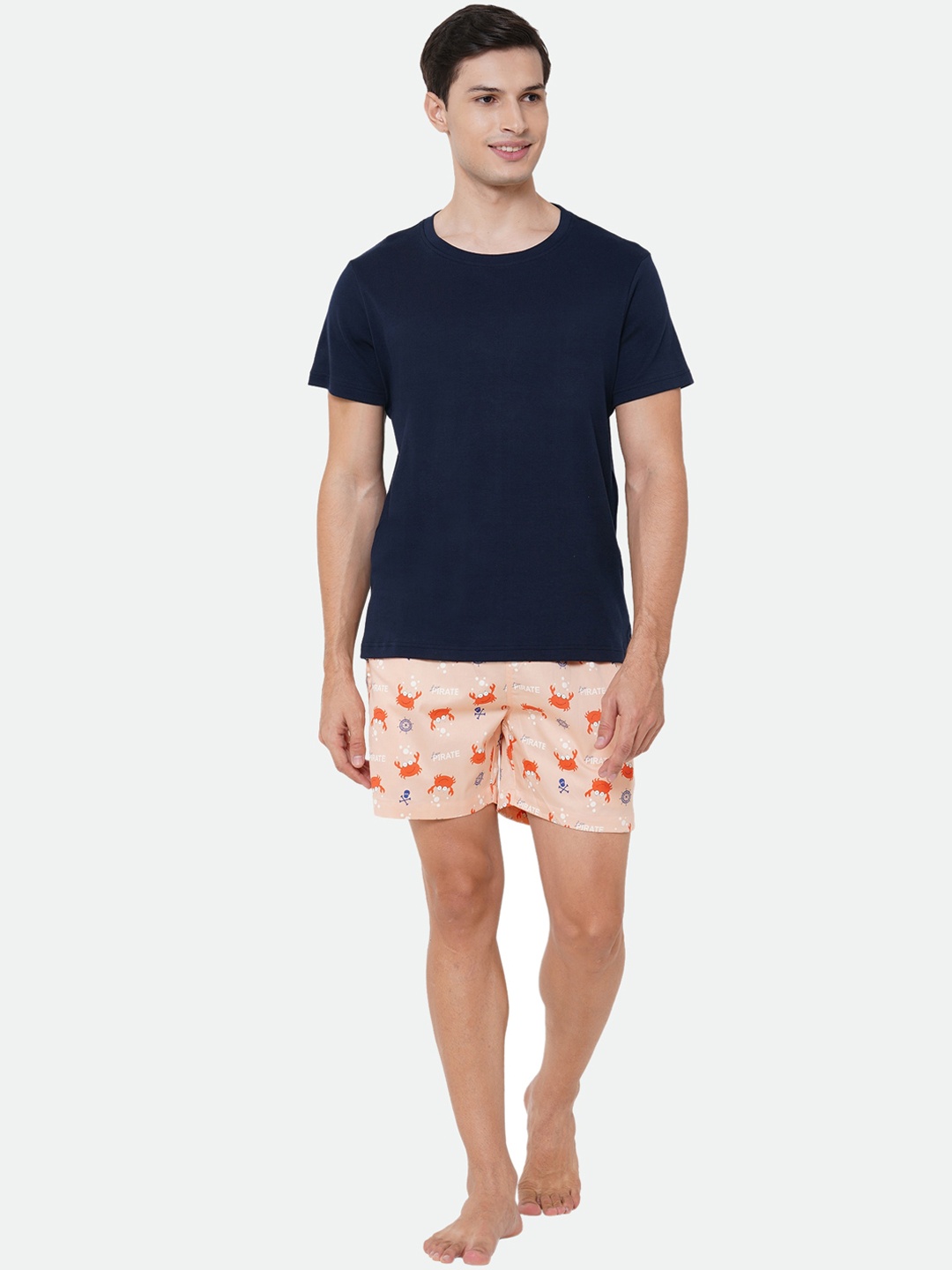 

CASA DE NEE NEE Men Peach-Coloured & Black Printed Night suit