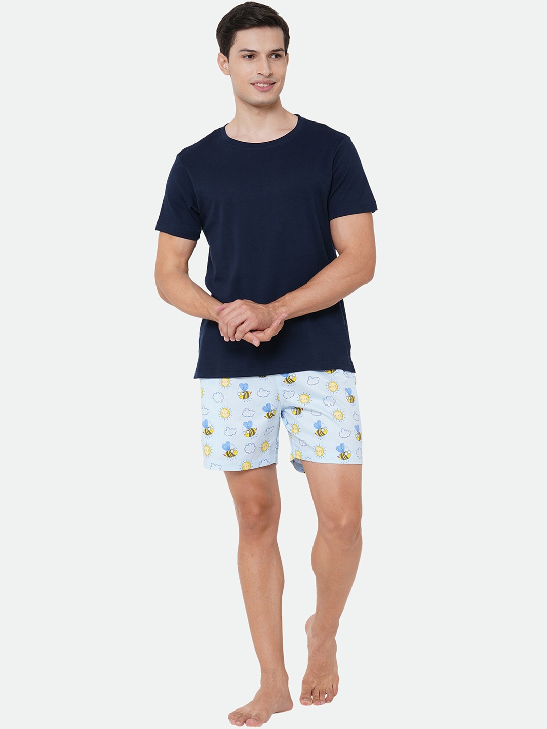 

CASA DE NEE NEE Men Blue & Yellow Printed Night suit
