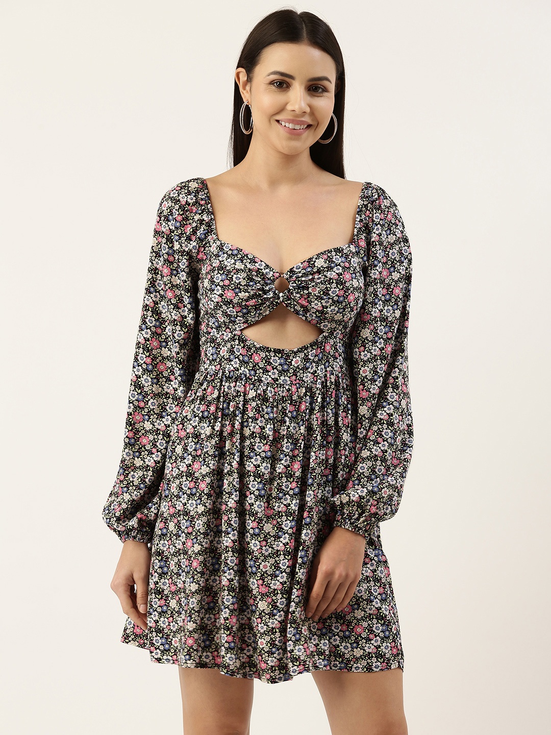 

FOREVER 21 Women Black & White Floral Printed Dress
