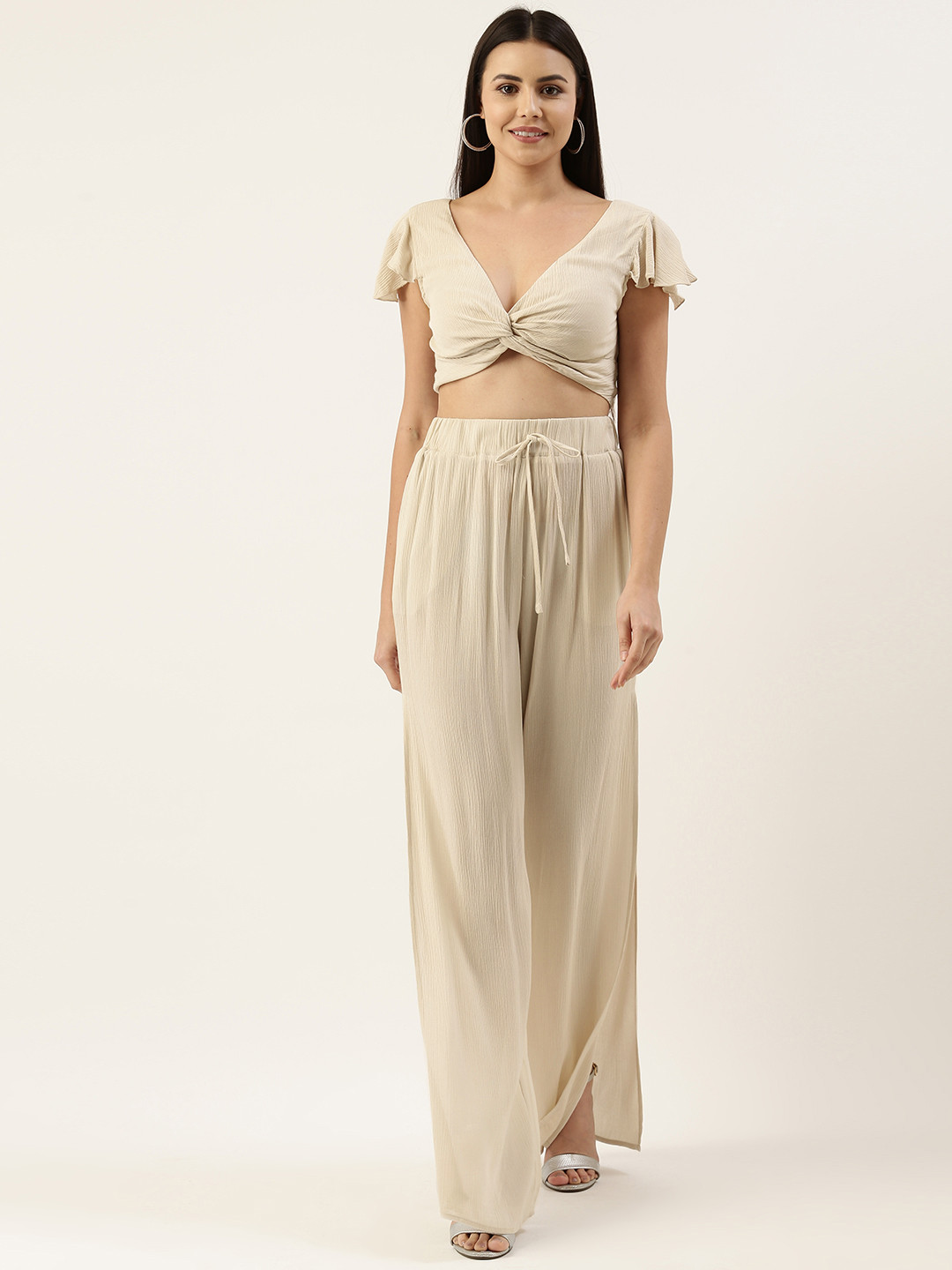 

FOREVER 21 Women Tan Brown Solid Top and palazzo