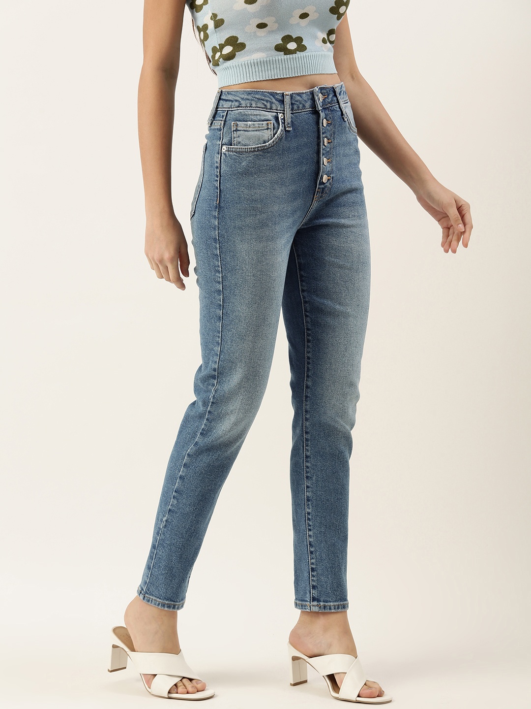 

FOREVER 21 Women Blue High-Rise Light Fade Stretchable Jeans