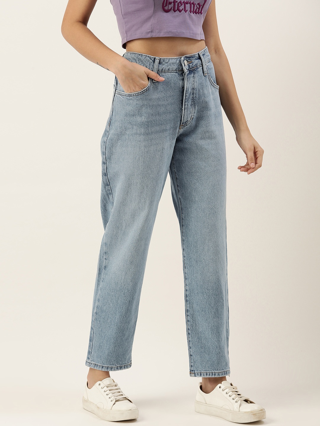 

FOREVER 21 Women Blue Light Mid-Rise Fade Stretchable Jeans
