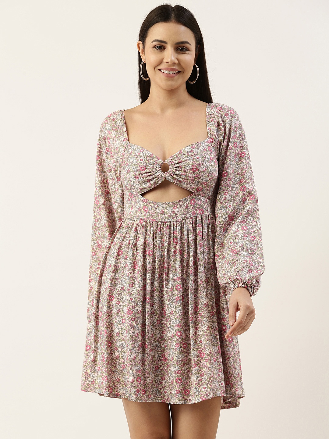 

FOREVER 21Women Multicoloured Floral Printed Smocked Dress, Multi