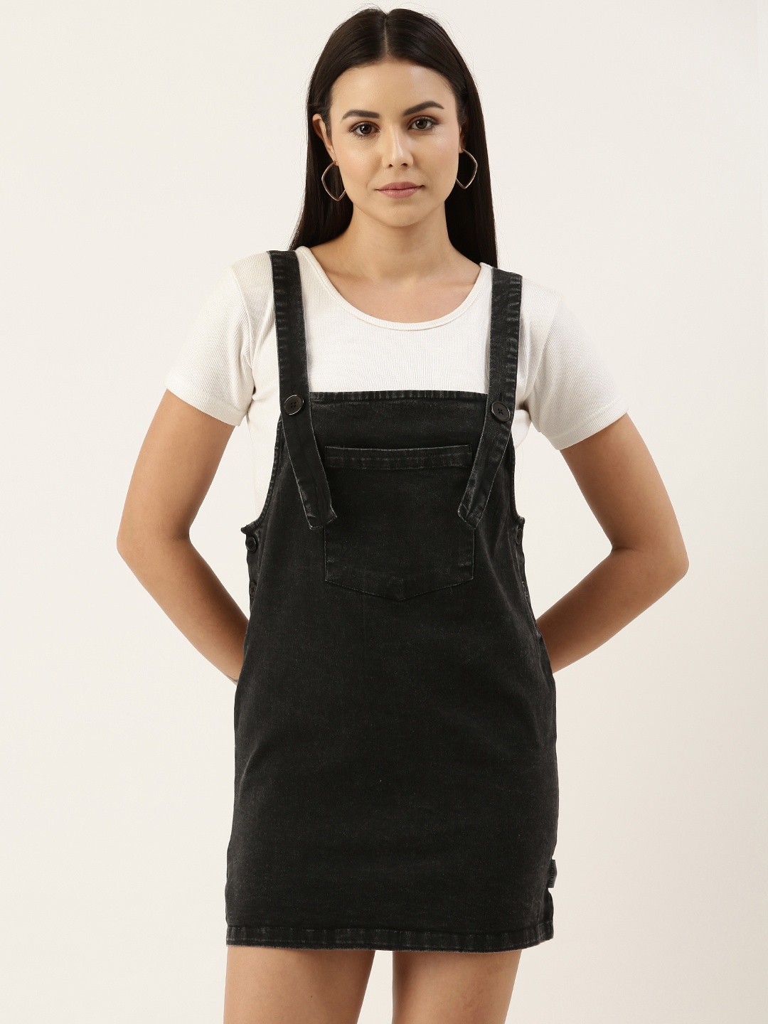 

FOREVER 21 Women Black Pinafore Dress