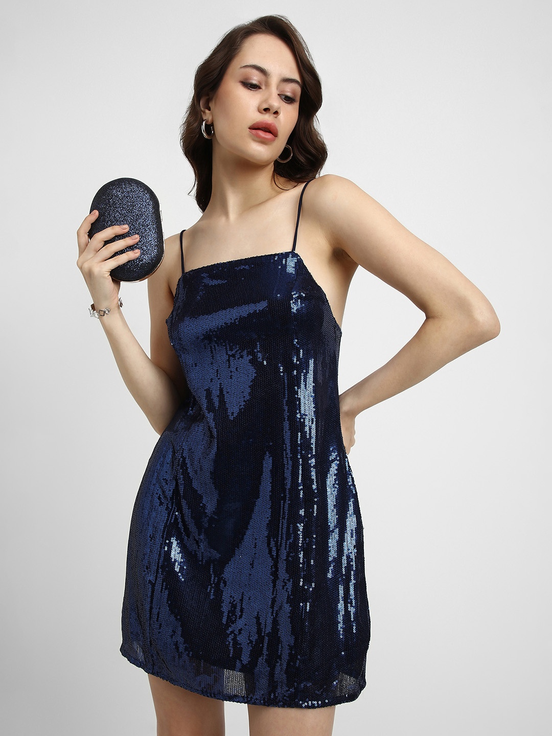 

FOREVER 21 Navy Blue Embellished A-Line Mini Dress