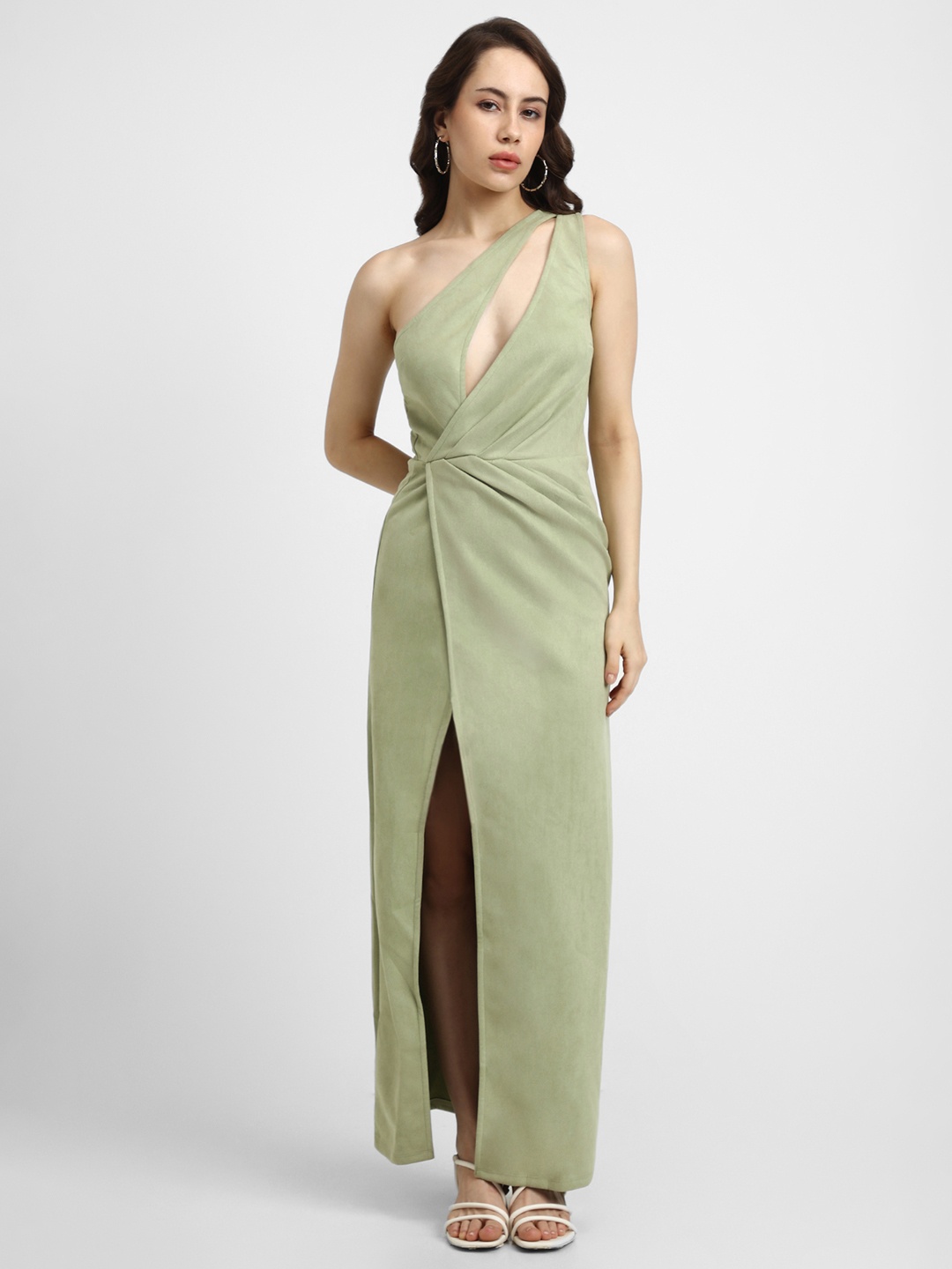 

FOREVER 21 Women Olive Green Solid Casual Maxi Dress