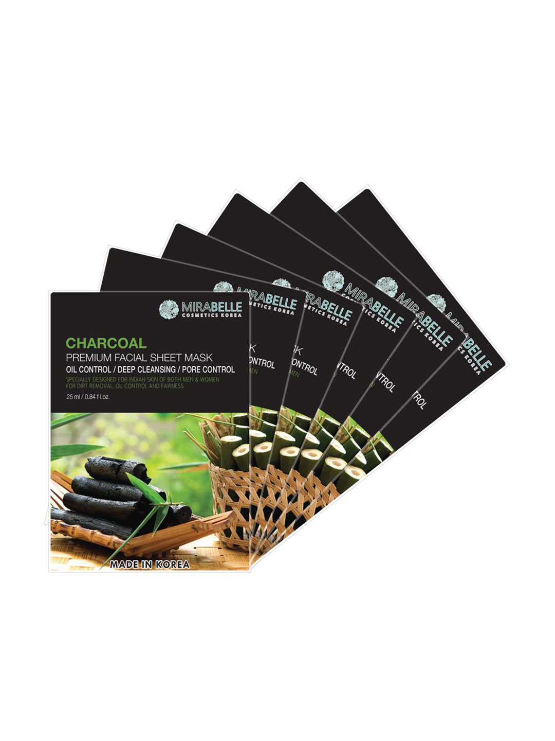 

Mirabelle Cosmetics Korea Set Of 6 Charcoal Facial Sheet Mask, Black